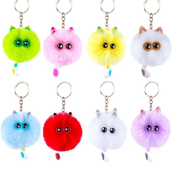 Colorful Cat Pom Pom Keychain (1) - Picture 1 of 4